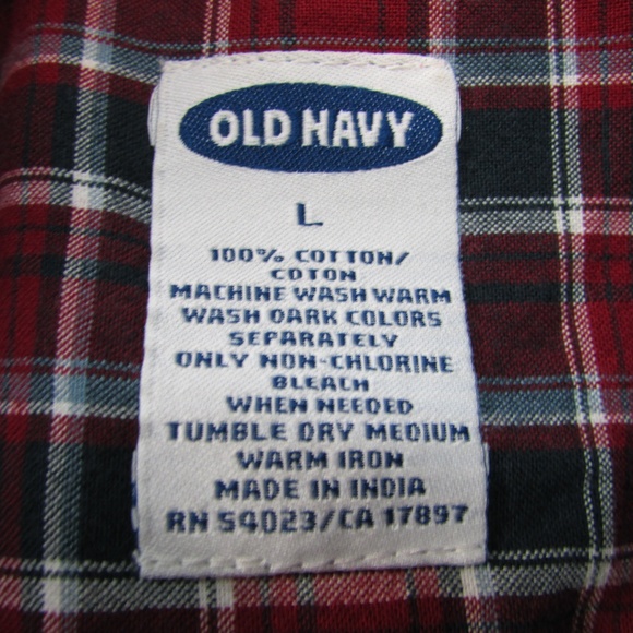 Old Navy Mens Red Plaid Camp Style Shirt Sz L - Picture 2 of 5